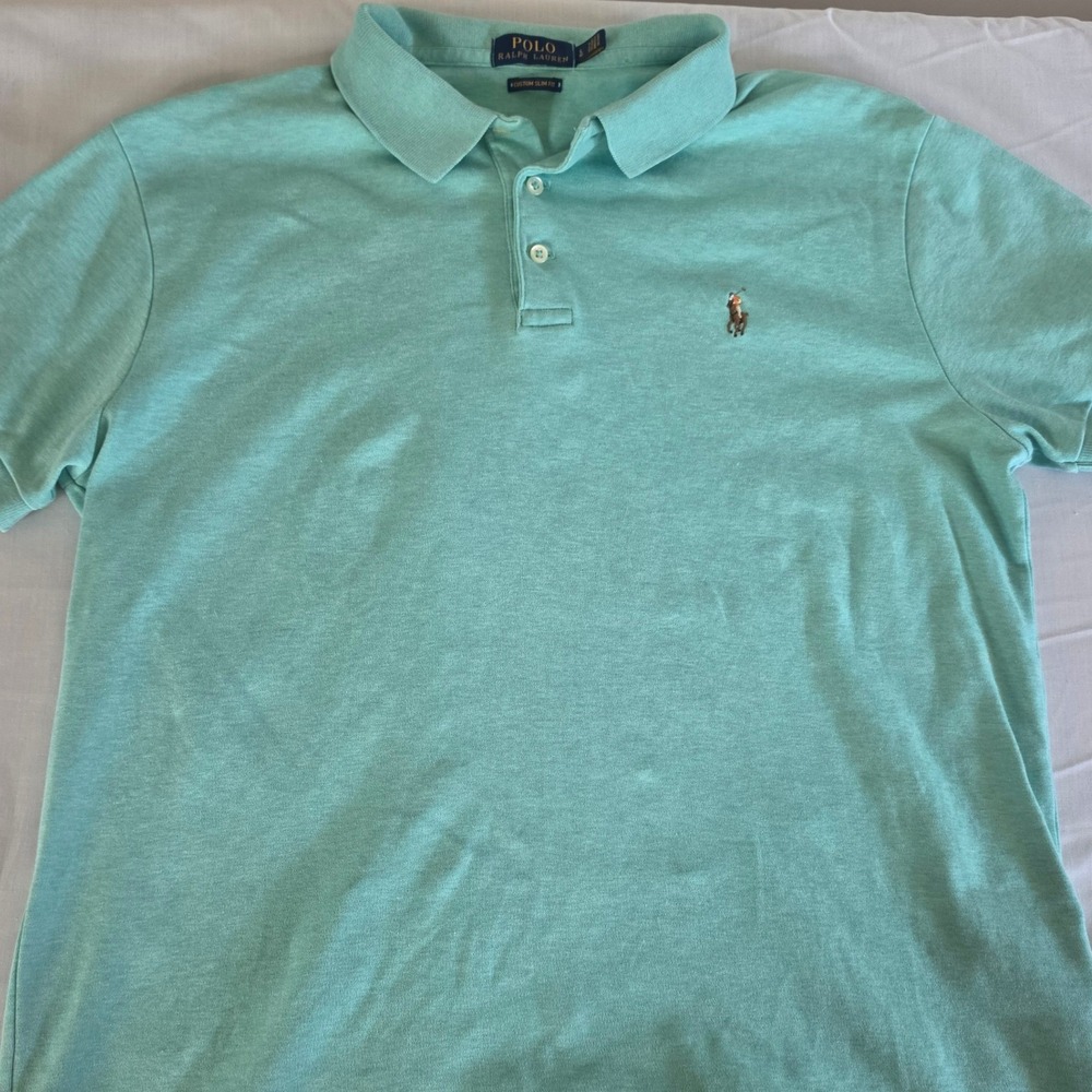 Polo Ralph Lauren Mens Custom Slim Fit Polo Shirt Mint Green Large Short Sleeve